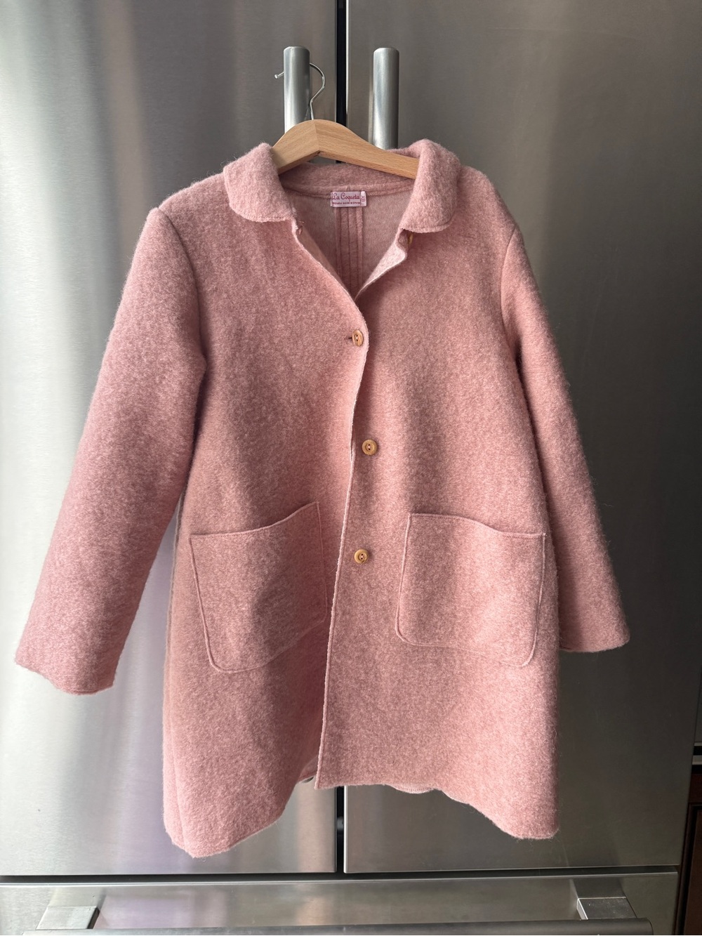 La Coqueta Henrietta Girls' Pink Rose Wool-Blend Pea Coat with Patch Pockets